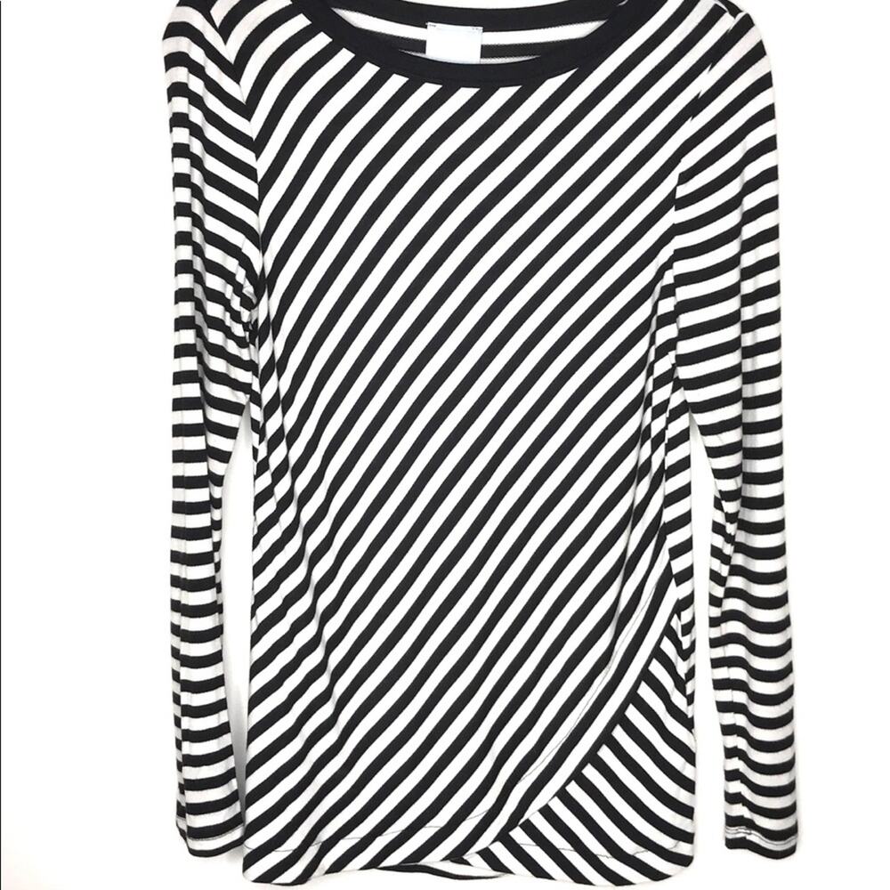 Sunday Size XS Black and White Diagonal Stripe Long Sleeve Tunic